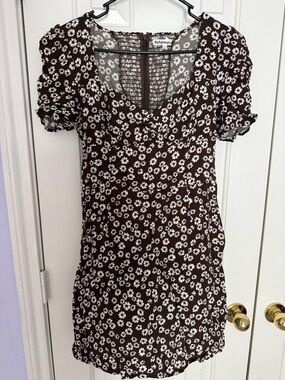 Reformation Brown and White Daisy Mini Dress